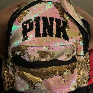 PINK Victoria's Secret Gold and Pink Sequin Backpack